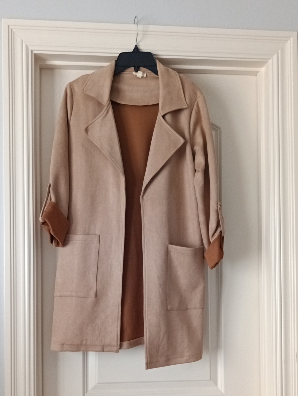 Hem & Thread Beige Open-Front Duster Coat